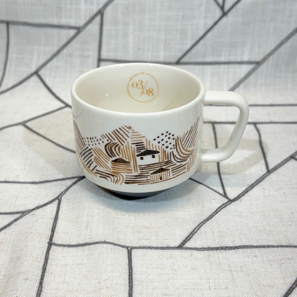 Starbucks Coffee Mug 12oz Cream Brown 03/08 Anniversary Collection 2014